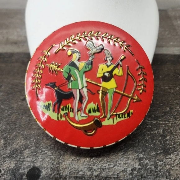 Set of 2 Antique European Mid Century Tins with Musical Duo and Falconer - Picture 3 of 8